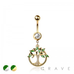 316L SURGICAL STEEL TREE OF LIFE DANGLE BELLY BUTTON NAVEL RING 